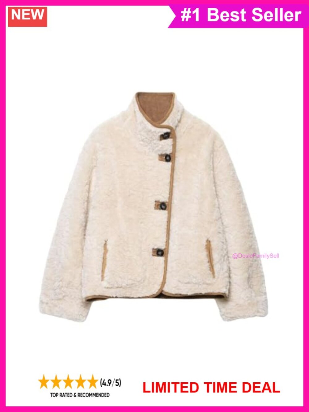 Reversible Faux Suede Stand Collar Button Down Jacket Coat Loose Fit